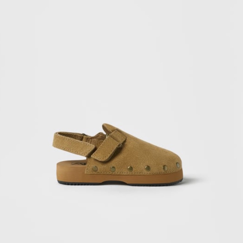 Zara Tan suede Kids clogs slides